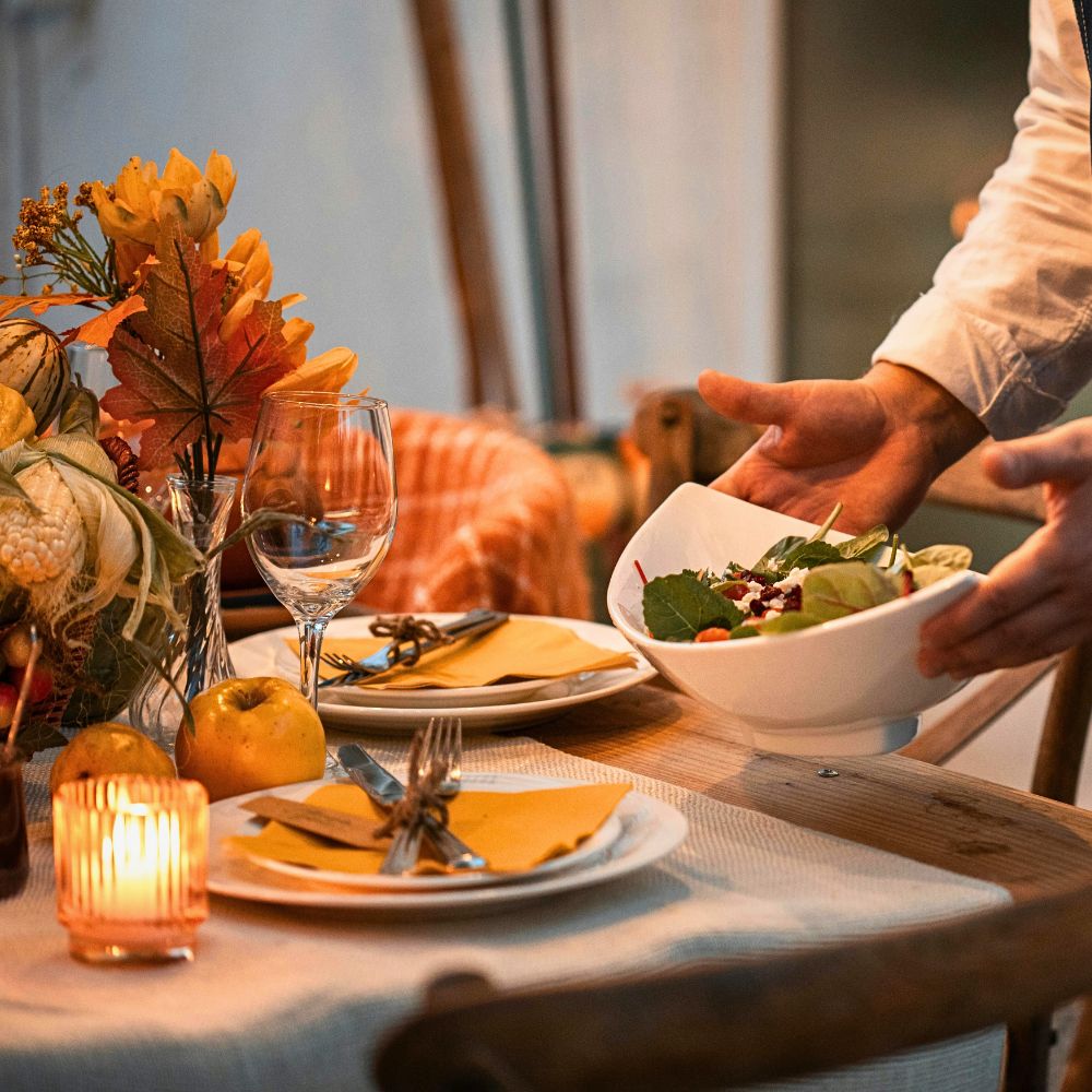 Setting Thanksgiving dinner table