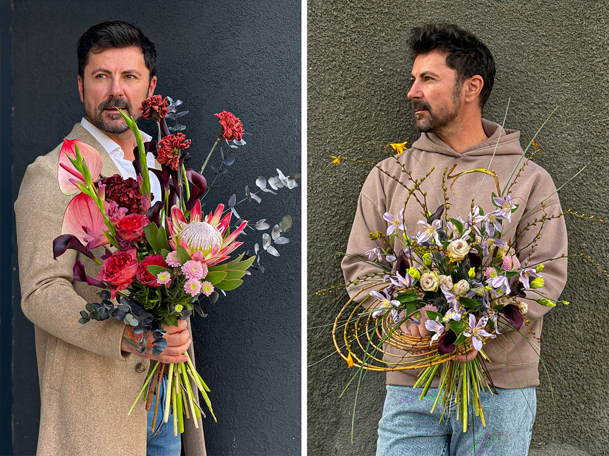 Andrei Bindea red and lilac calla bouquet