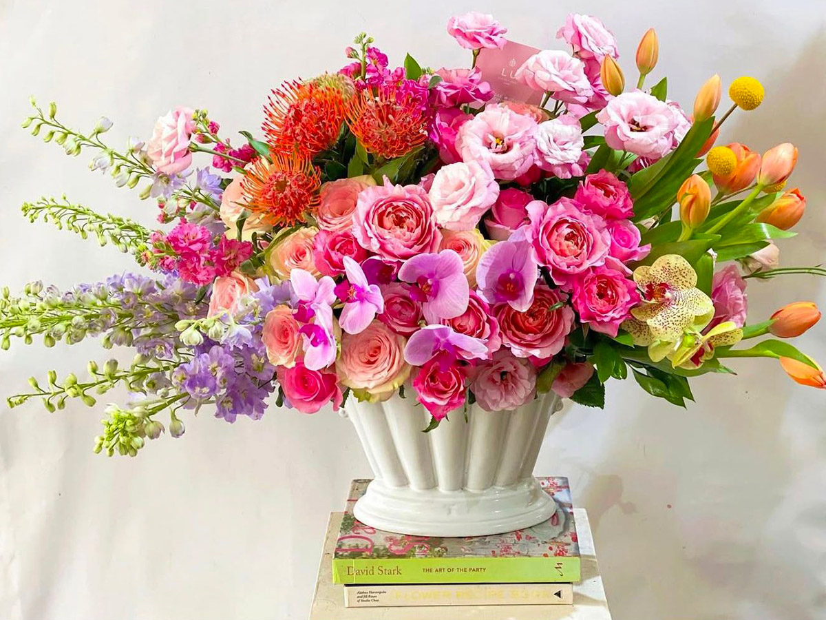 Lu Vargas pink orange yellow flowers bouquet Lu Vargas pink orange yellow flowers bouquet