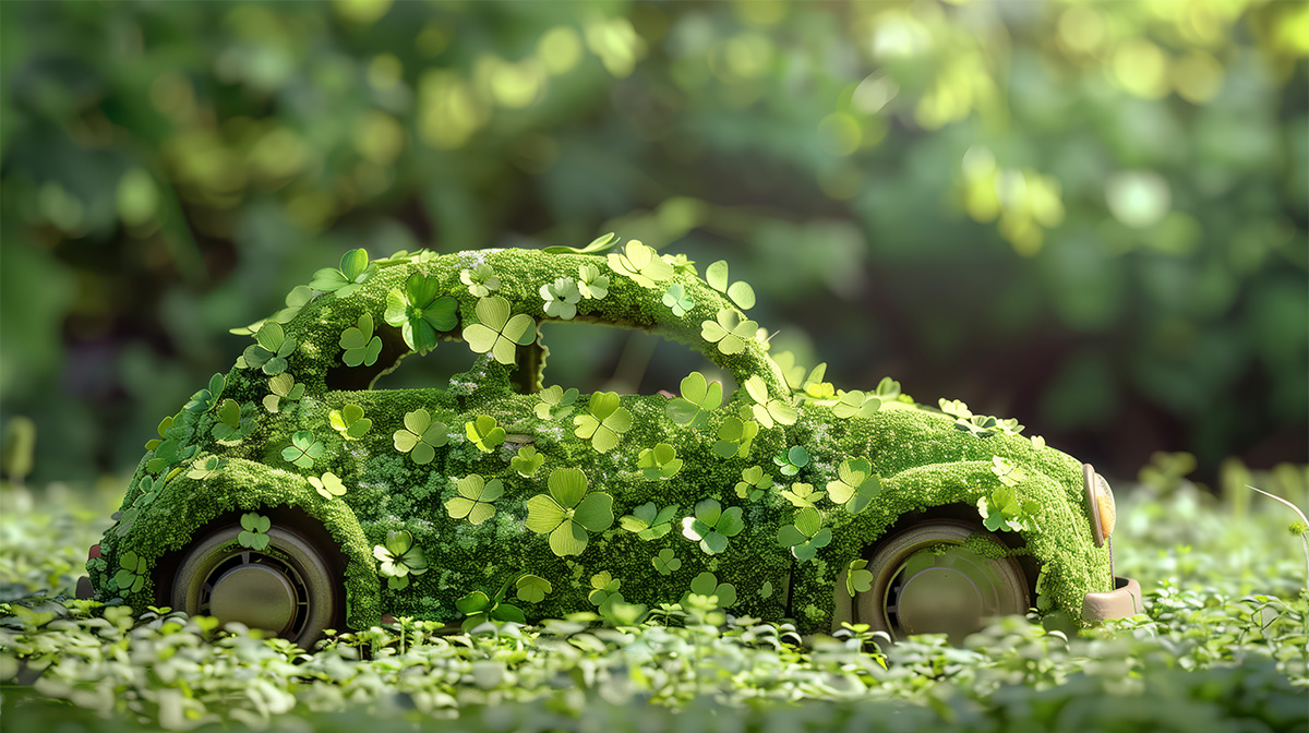 Green car with clovers