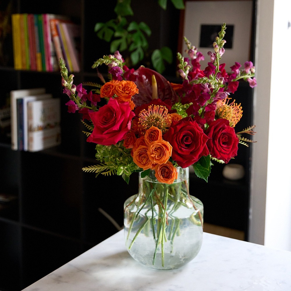 Vibrant red and orange floral arrangement