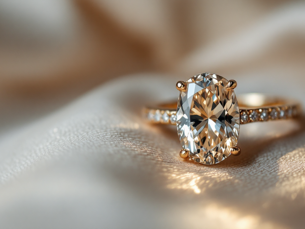 Oval diamond engagement ring on fabric Oval diamond engagement ring on fabric