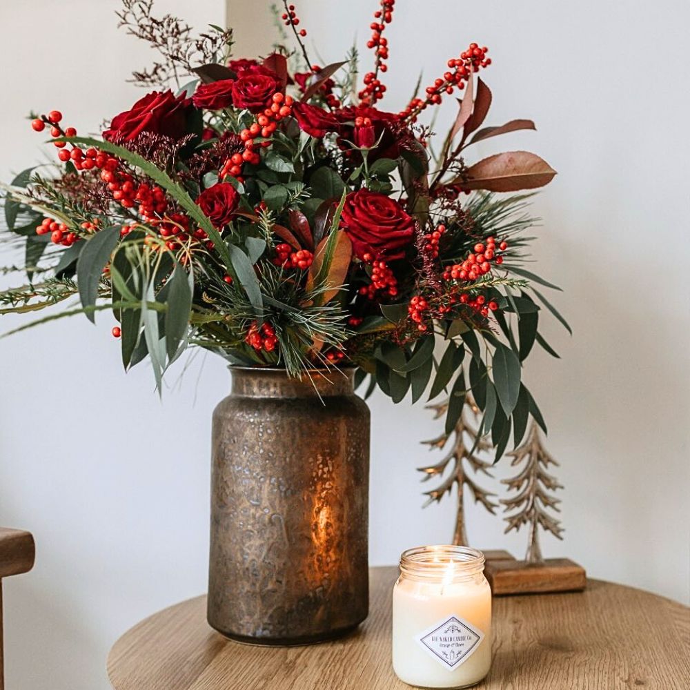 A beautiful mixed vase with Christmas flowers