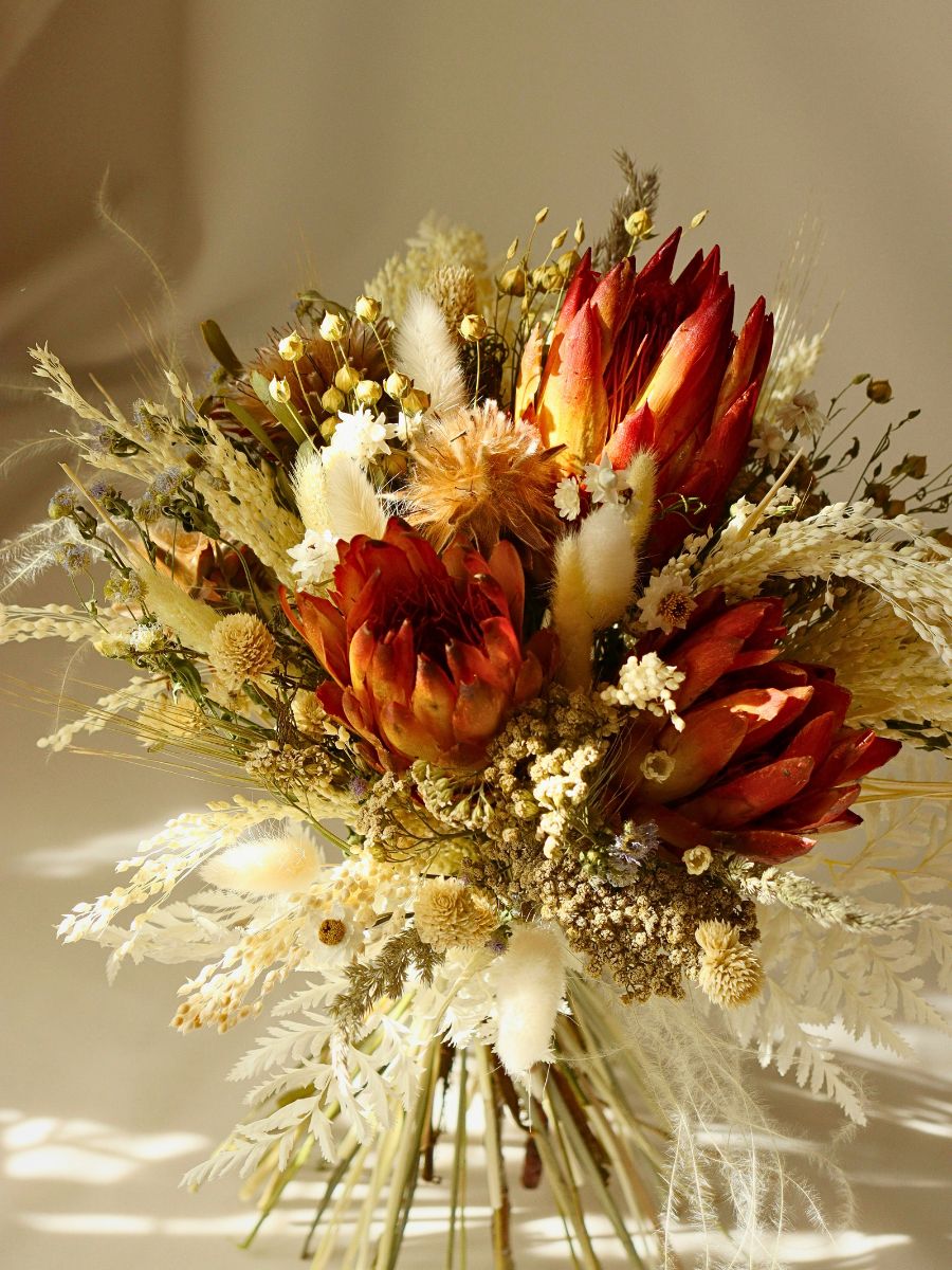 another dried protea flower bouquet