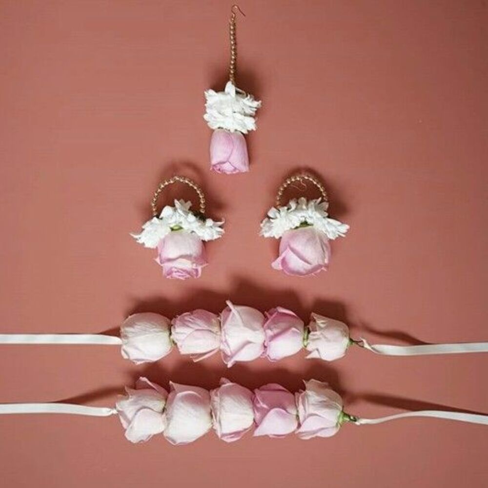 Pink rose bridal floral jewelry set