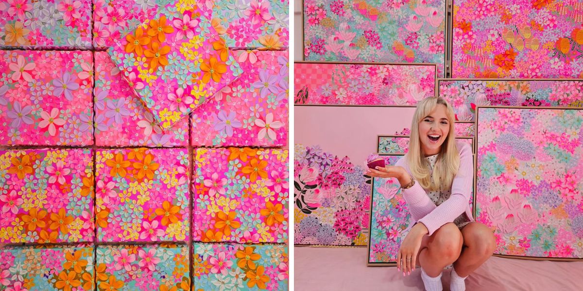 Alex Mason in between her artwork